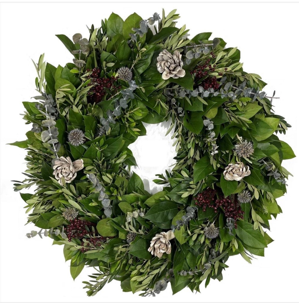 Celebrate any season with the natural elegance of our Eucalyptus Rain Wreath, a handcrafted blend of evergreen charm and wintry accents. Fresh fragrant eucalyptus, natural olive, salal, enchipods and wild berry flax.

 

Touches of silver and soft thistle add a subtle shimmer, evoking the quiet beauty of a lush forest. Whether displayed on your front door or inside above a mantel, this wreath brings a refined, rustic warmth to your decor. @plowandhearth

#LTKSeasonal #LTKHome #LTKValentine