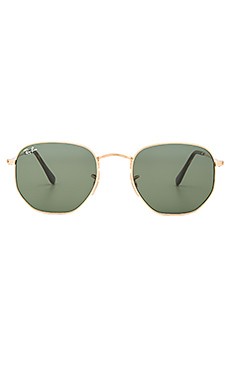 Ray-Ban Hexagonal Flat in Gold & Green Classic from Revolve.com | Revolve Clothing (Global)