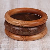 Wood bangle bracelets, 'Triple Charm' (set of 3) (India) | Novica