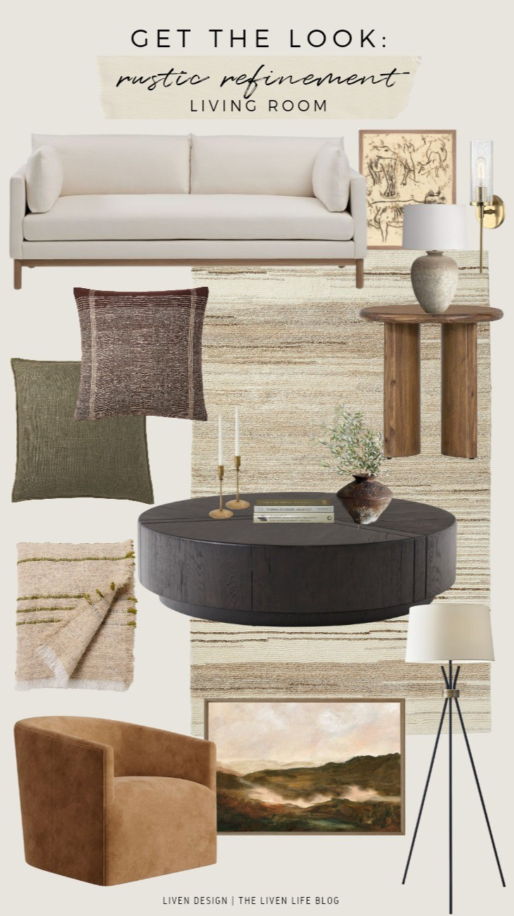 Living room. Home decor. Rustic. Sofa. Leather armchair. Coffee table. Modern decor. Side accent table. Throw pillows. Neutral textured rug. Candleholders. Vase. Earthy. Wall sconce. Ceramic lamp. 

#LTKSeasonal #LTKHome #LTKStyleTip