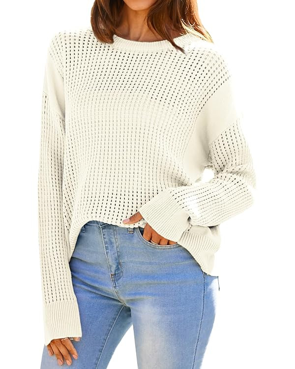 GRACE KARIN Women's Sweater 2024 Casual Loose Crew Neck Long Sleeve Crochet Fall Pullover Sweater... | Amazon (US)