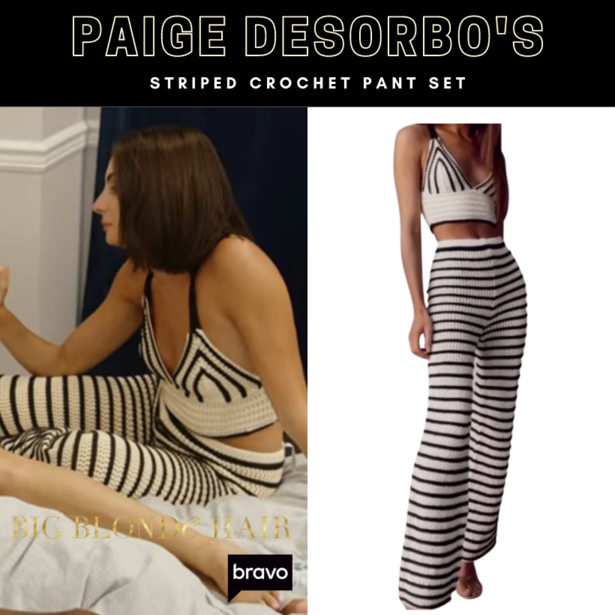 Crochet Cutie // Get Details On Paige DeSorbo's Striped Crochet Pant Set With The Link In Our Bio #SummerHouse #PaigeDeSorbo 