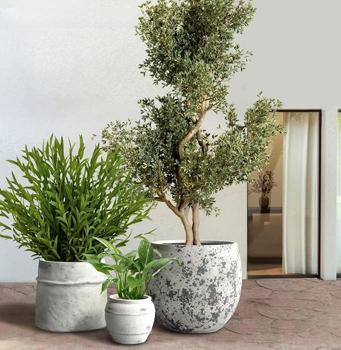 Craft flowerpots 18"+13"+9" Dia Round Concrete Planter Set of 3 Large Outdoor/Indoor Planter Pots... | Amazon (US)