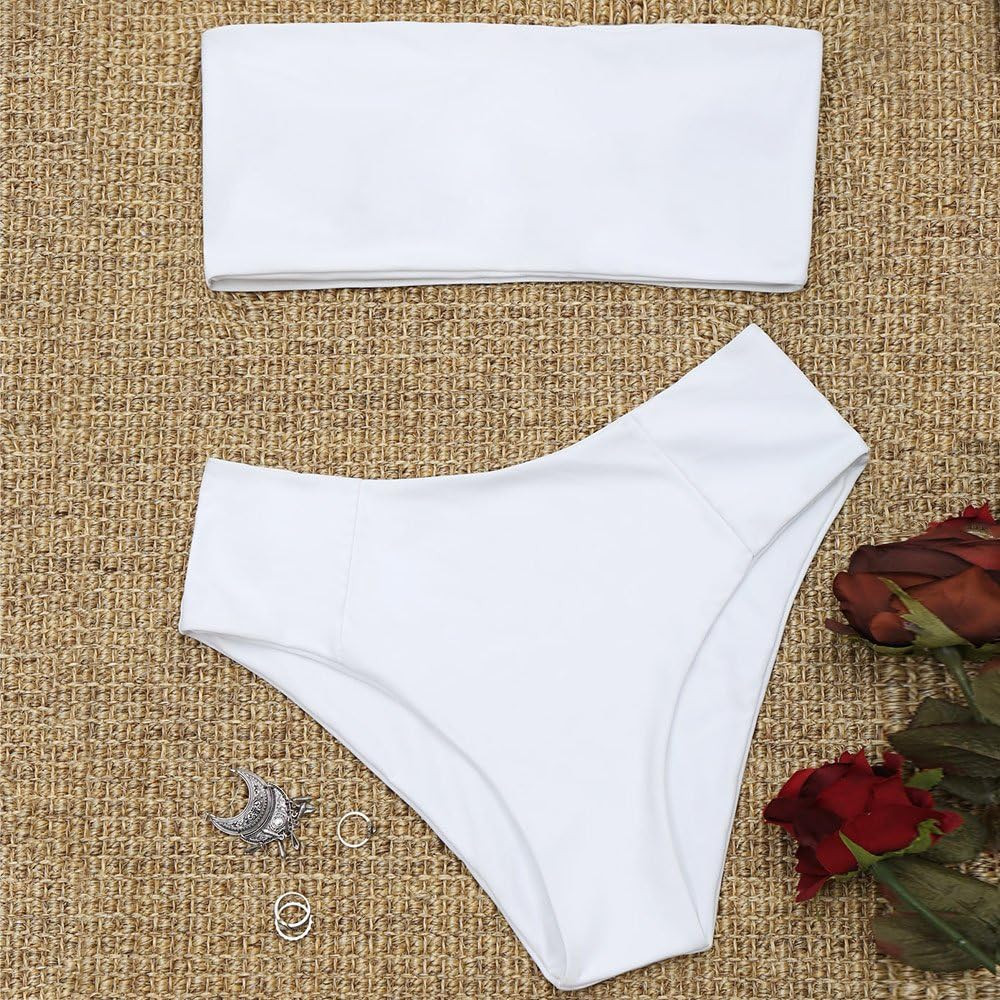 ZAFUL Women's Strapless Solid Color 2 Pieces Bathing Suit Swimsuit | Amazon (US)