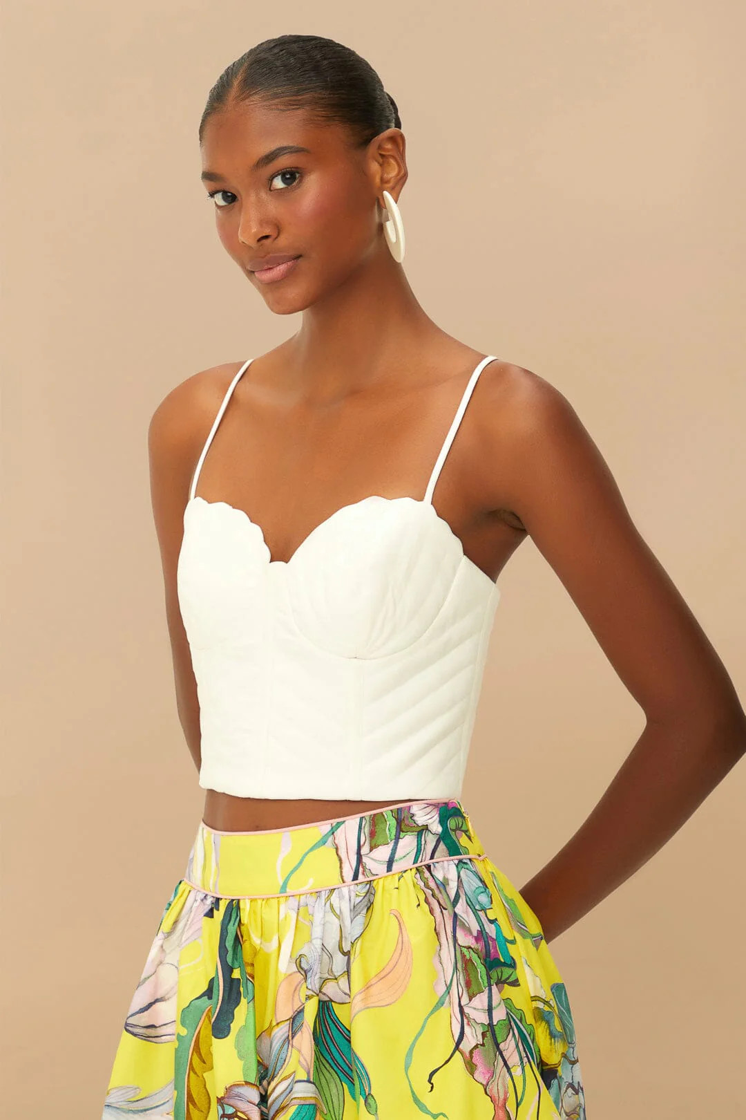 Off-White Shell Sleeveless Crop Top | FarmRio (US)