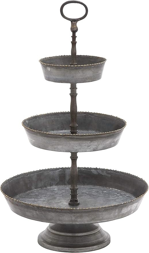 Deco 79 38193 Farmhouse 3-Tiered Round Metal Tray Stand, 22" H x 13" L, Galvanized Gray Finish | Amazon (US)