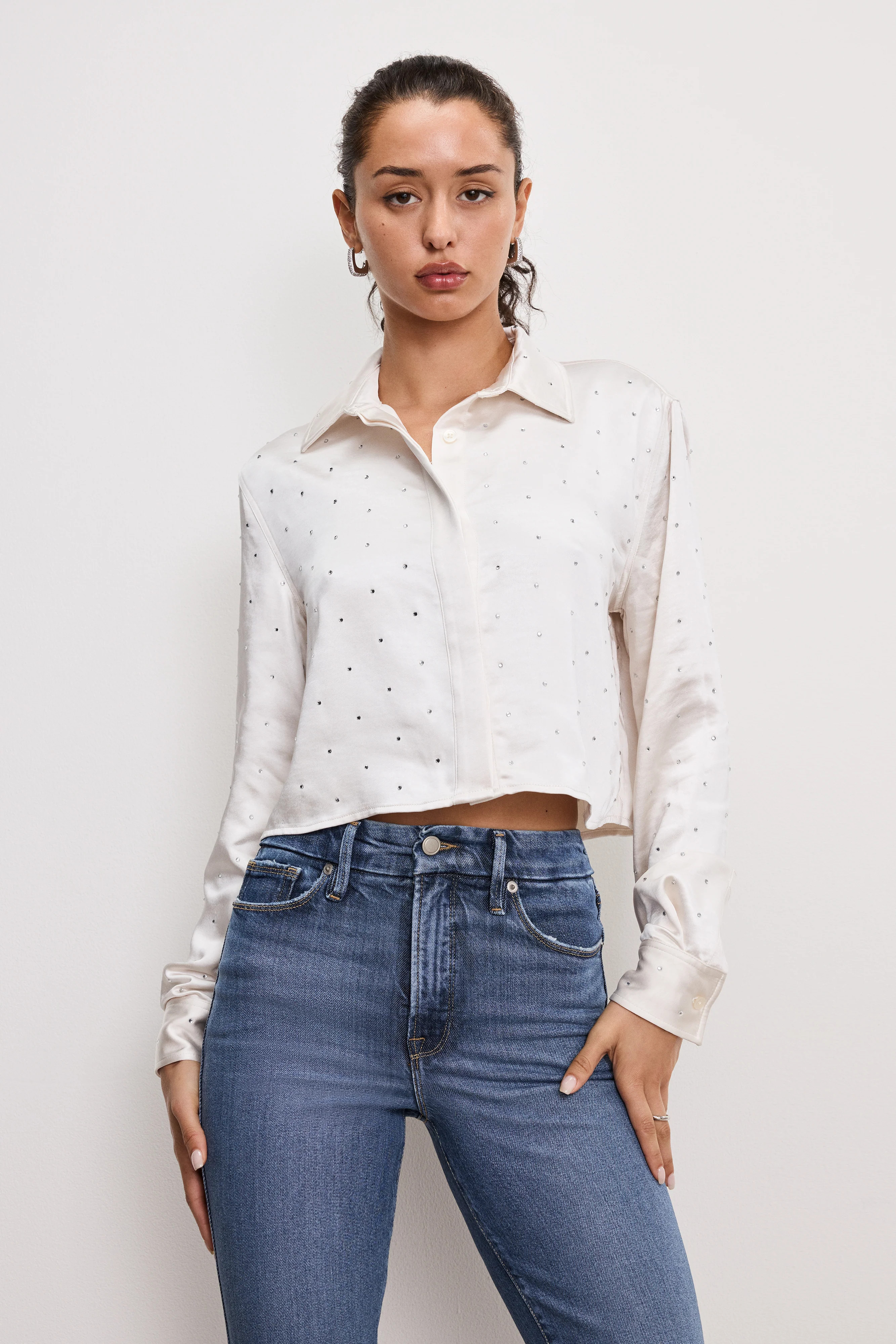 CRYSTAL SATIN SHIRT | Good American