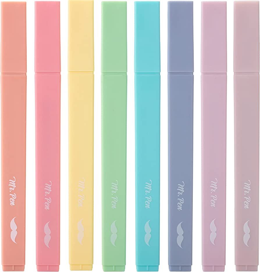 Mr. Pen- Aesthetic Cute Pastel Highlighters Set, 8 pcs, Chisel Tip, Candy Colors, No Bleed Bible ... | Amazon (US)