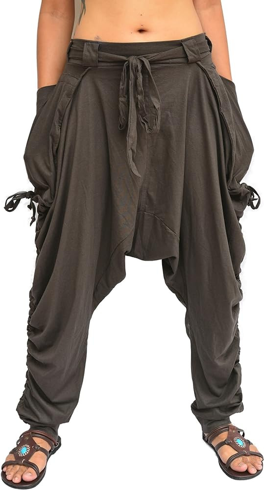 Women Men Harem Pants Palazzo Dhoti Style 2 Pockets Cotton | Amazon (US)