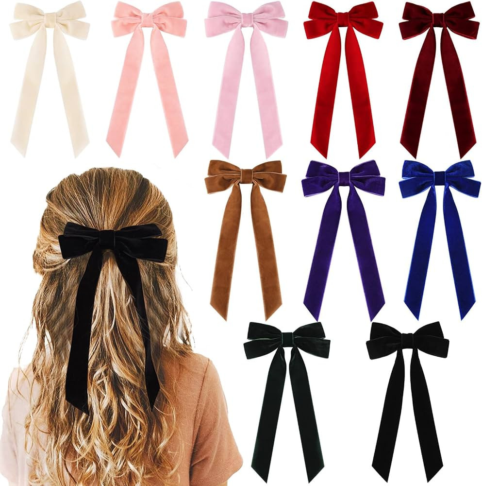 10PCS Velvet Hair Bows Hair Ribbon Clips Big Fall Alligator Clips Hair Accessories for Women Girl... | Amazon (US)
