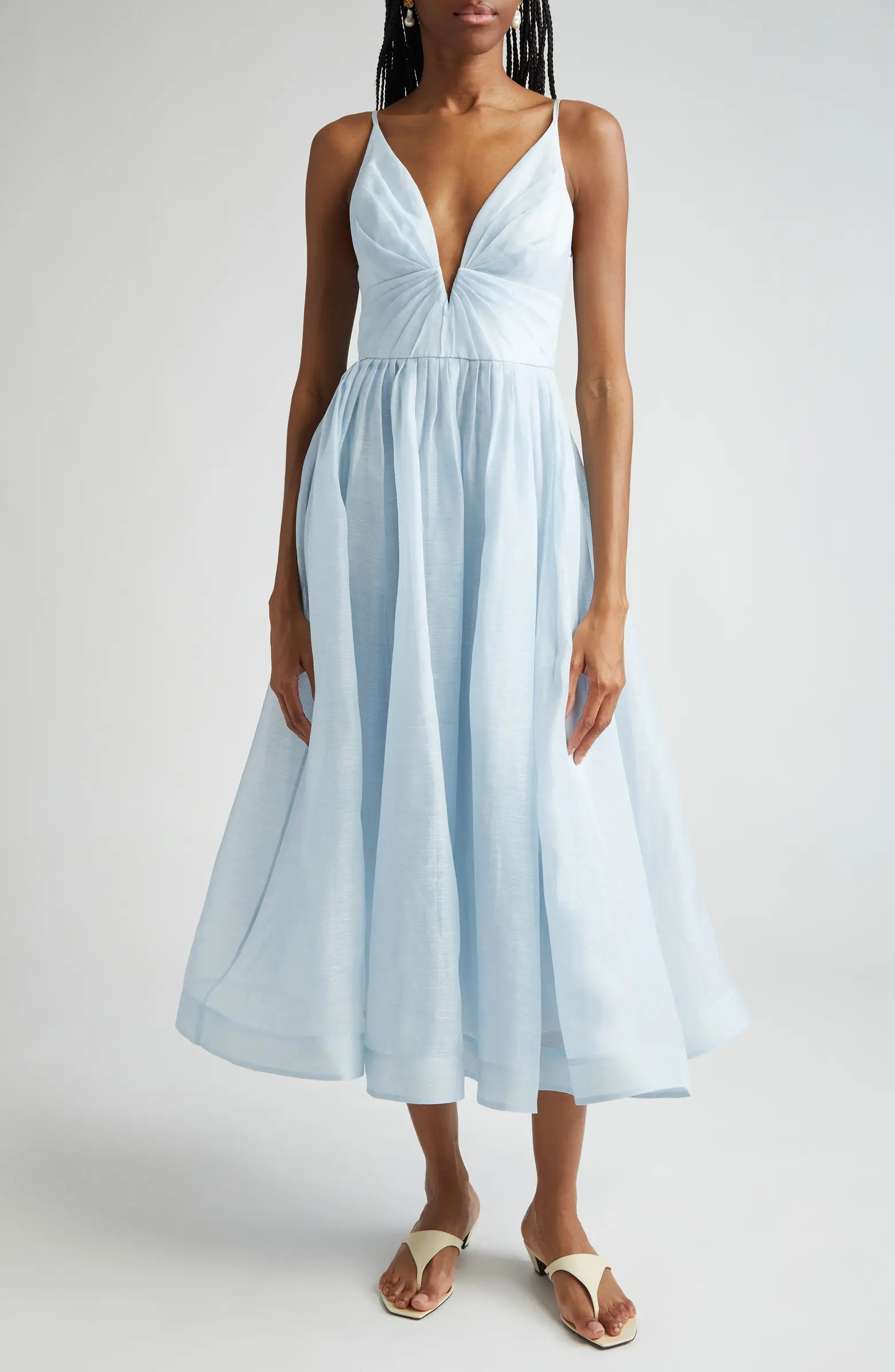 Pleated Linen & Silk Midi Dress | Nordstrom