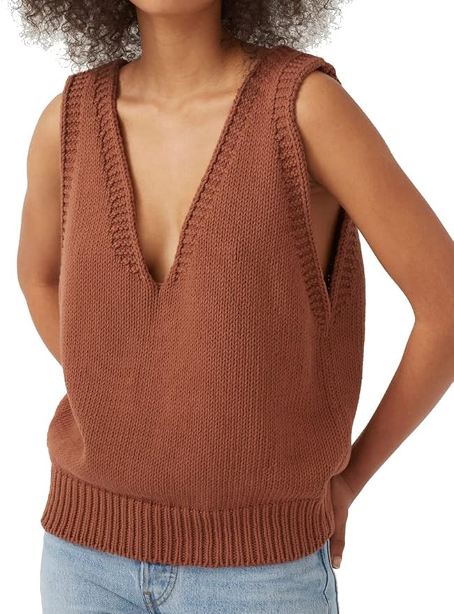 Locachy Women's V Neck Sleeveless Knit Pullover Sweater Vest Casual Cami Tank Top | Amazon (US)