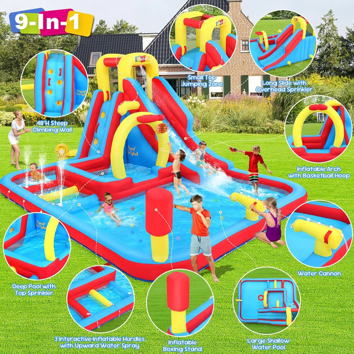 Adam 13X10ft Mega Inflatable Water Slide Park With 520W Turbo Blower - 6.8FT Outdoor Giant Bounce... | Wayfair North America