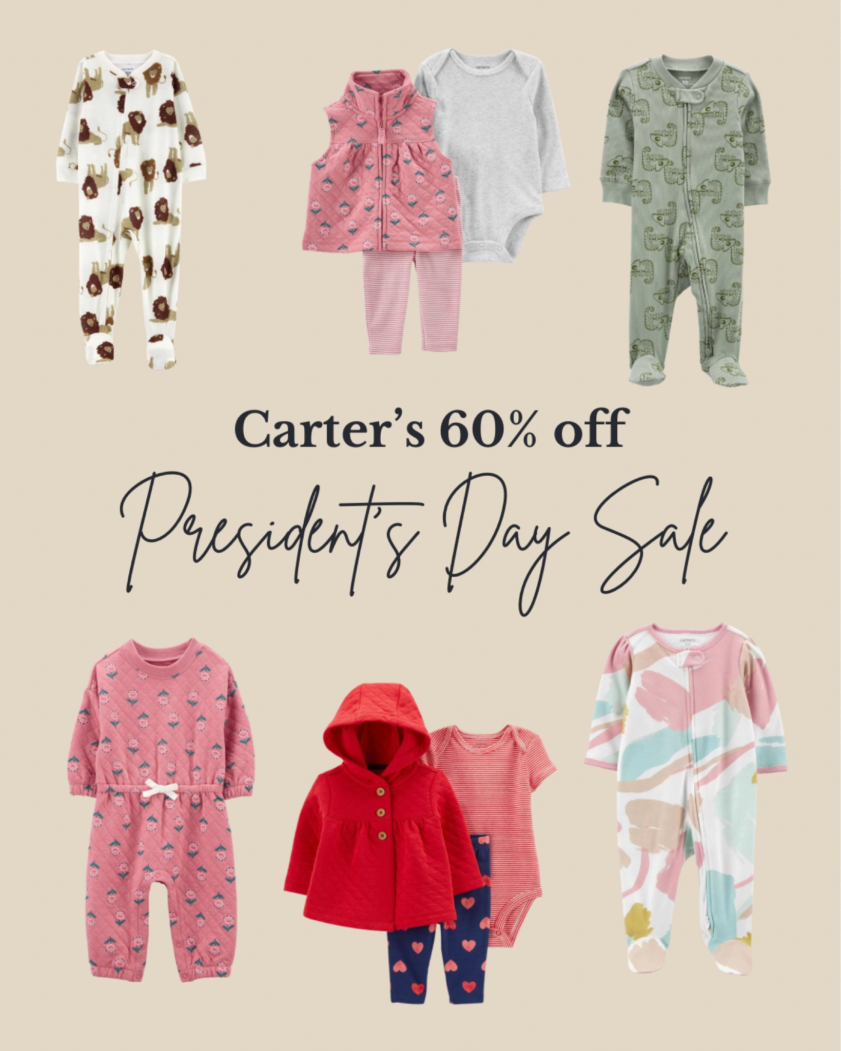 Carter’s 60% off baby clothes sale for presidents day

#LTKbump #LTKfamily #LTKbaby