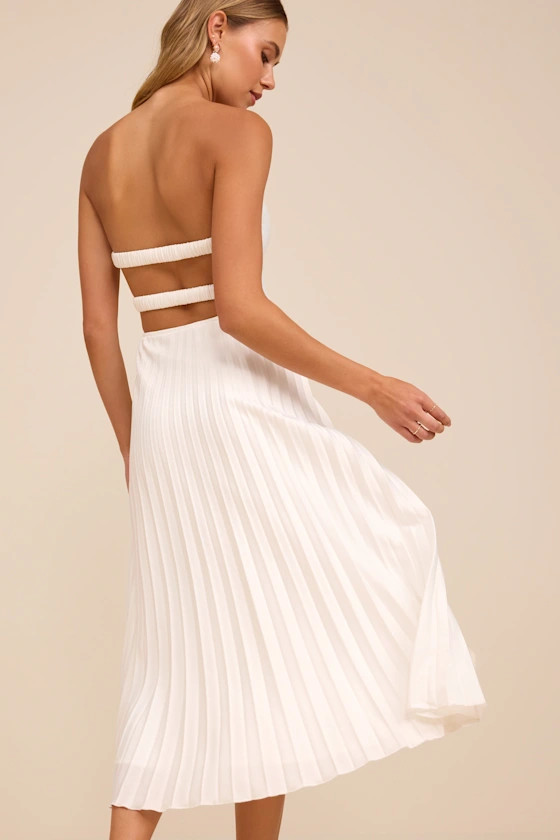 Irelyn White Satin Bustier Midi Dress | white dress summer | white dress bridal  | Lulus