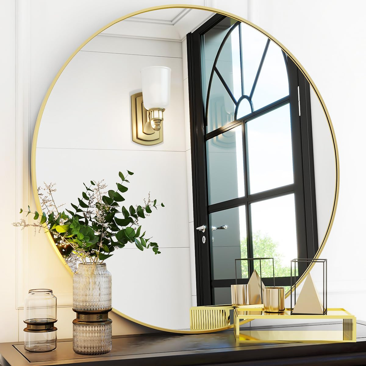 Gold Round Bathroom Mirror, 30 inch Circle Wall Mounted Hanging Mirror with Simple Modern Circula... | Amazon (US)
