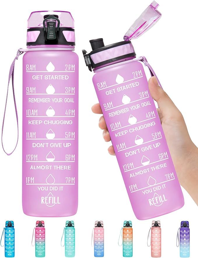 Elvira 32oz Motivational Fitness Sports Water Bottle with Time Marker & Removable Strainer,Fast F... | Amazon (US)