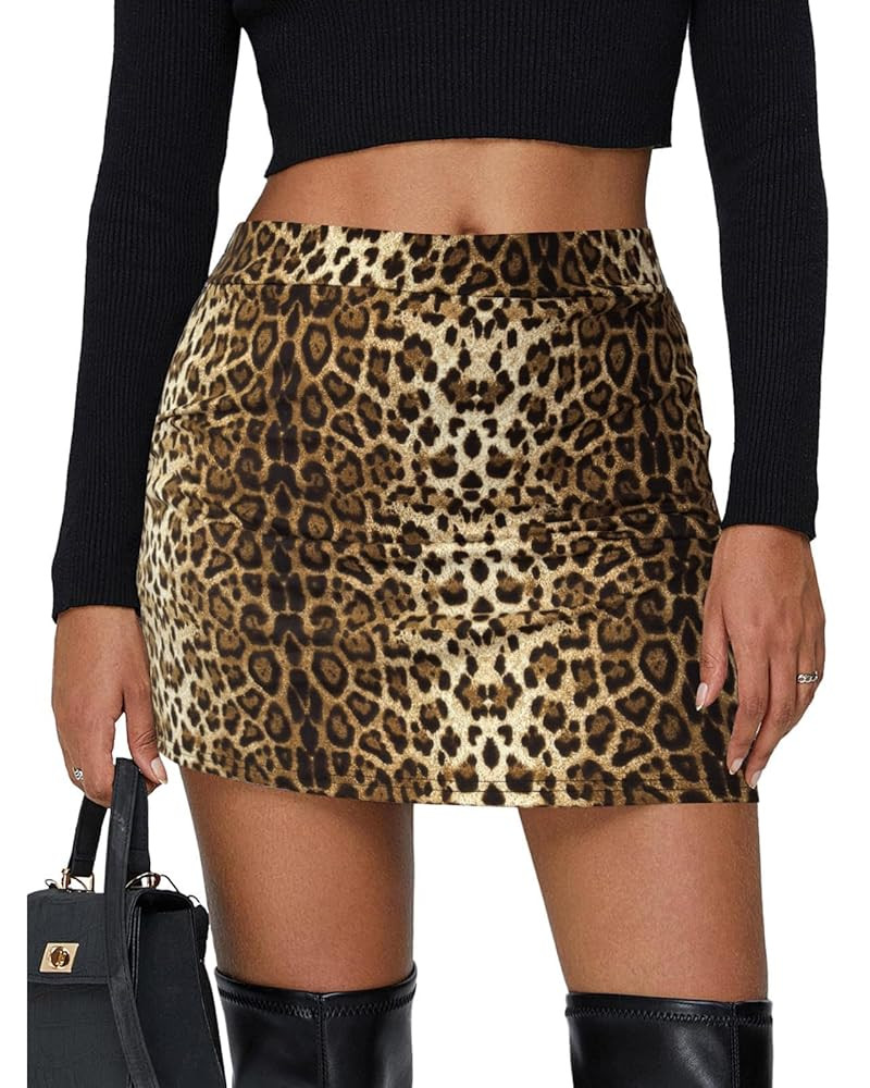 Women's Leopard Print Mini Skirt Short Skorts Elastic Waistband Sexy Bodycon Pencil Cheetah Club ... | Amazon (US)