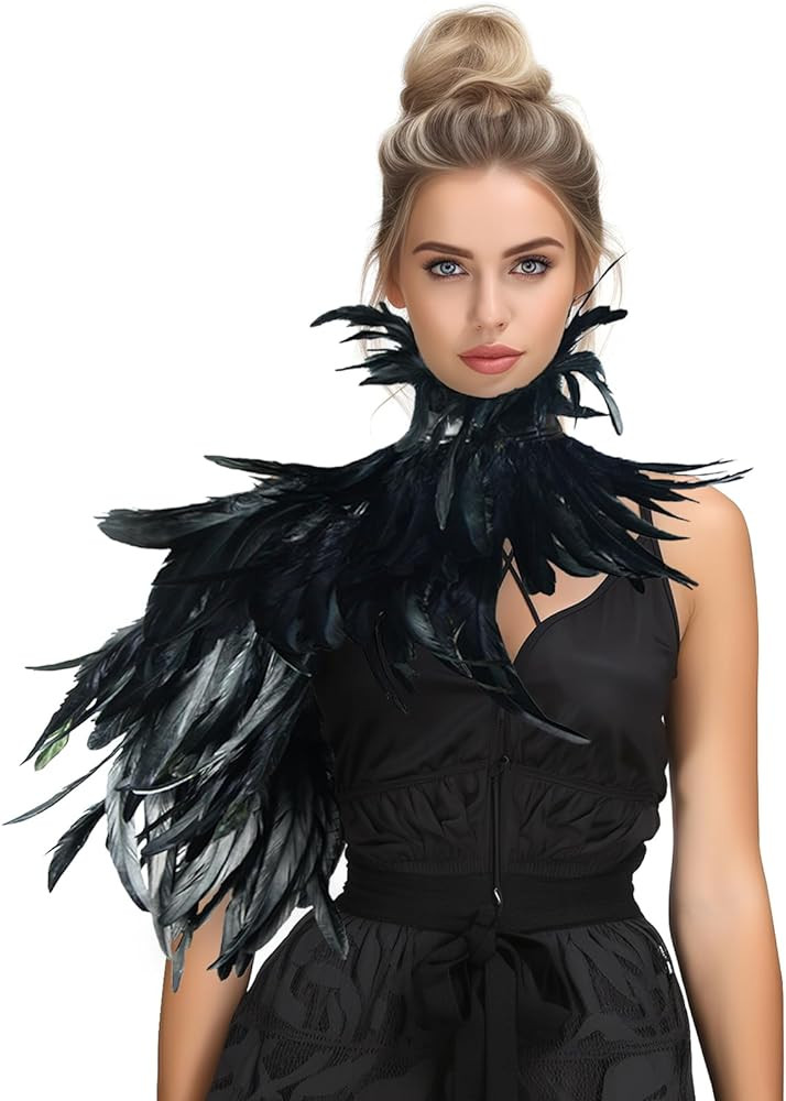 Feather Cape Shawl Costume Black Witch Wings Collar Adult Crow Neck | Amazon (US)