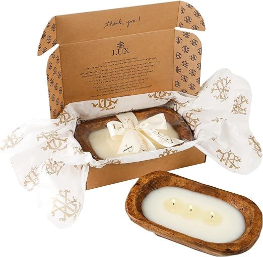 Lux Fragrances | 3 Wick Wooden Dough Bowl Gift Boxed Candle | Beautifully Packaged | High Fragran... | Amazon (US)