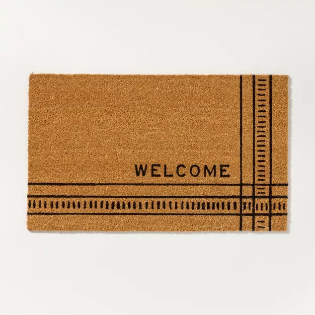 Dash & Stripe Welcome Coir Doormat Black/Tan - Hearth & Hand™ with Magnolia | Target