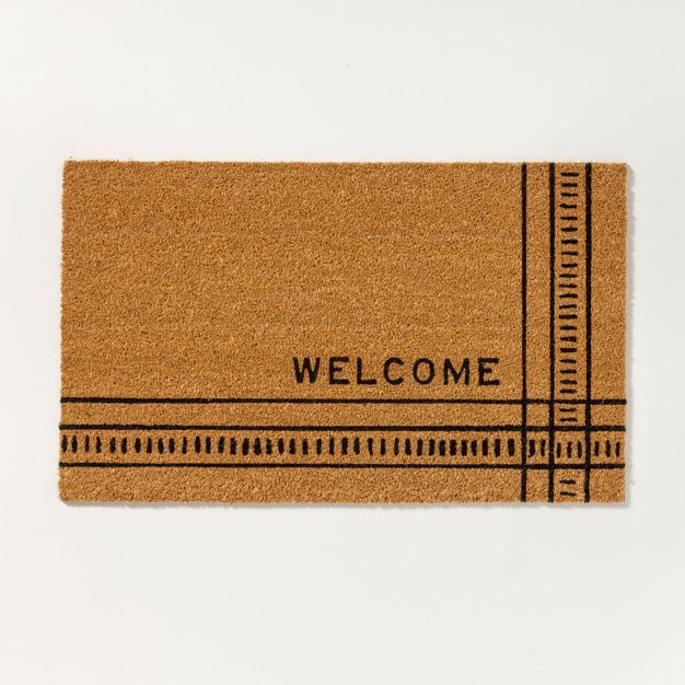 Dash &#38; Stripe Welcome Coir Doormat Black/Tan - Hearth &#38; Hand&#8482; with Magnolia | Target