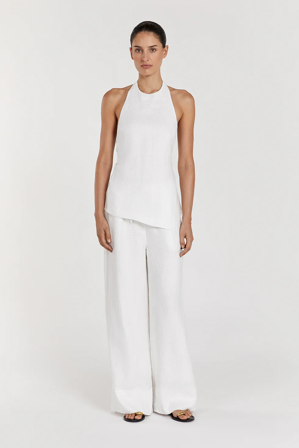 GINA WHITE LINEN ELASTIC WAIST PANT | DISSH