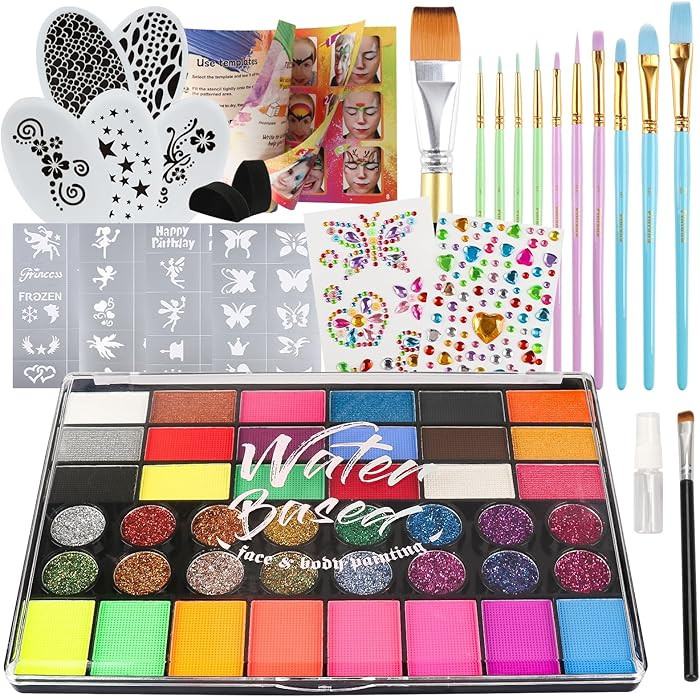 Pintada 42 Color Face Painting Kit for Party - Non Toxic Water Activated Face Paint Palette With ... | Amazon (US)