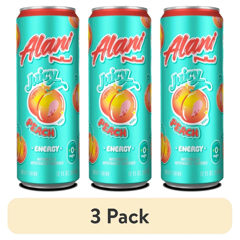 (3 pack) Alani Nu Sugar-Free Energy Drink, Juicy Peach, 12 fl oz Can (Single Can) | Walmart (US)
