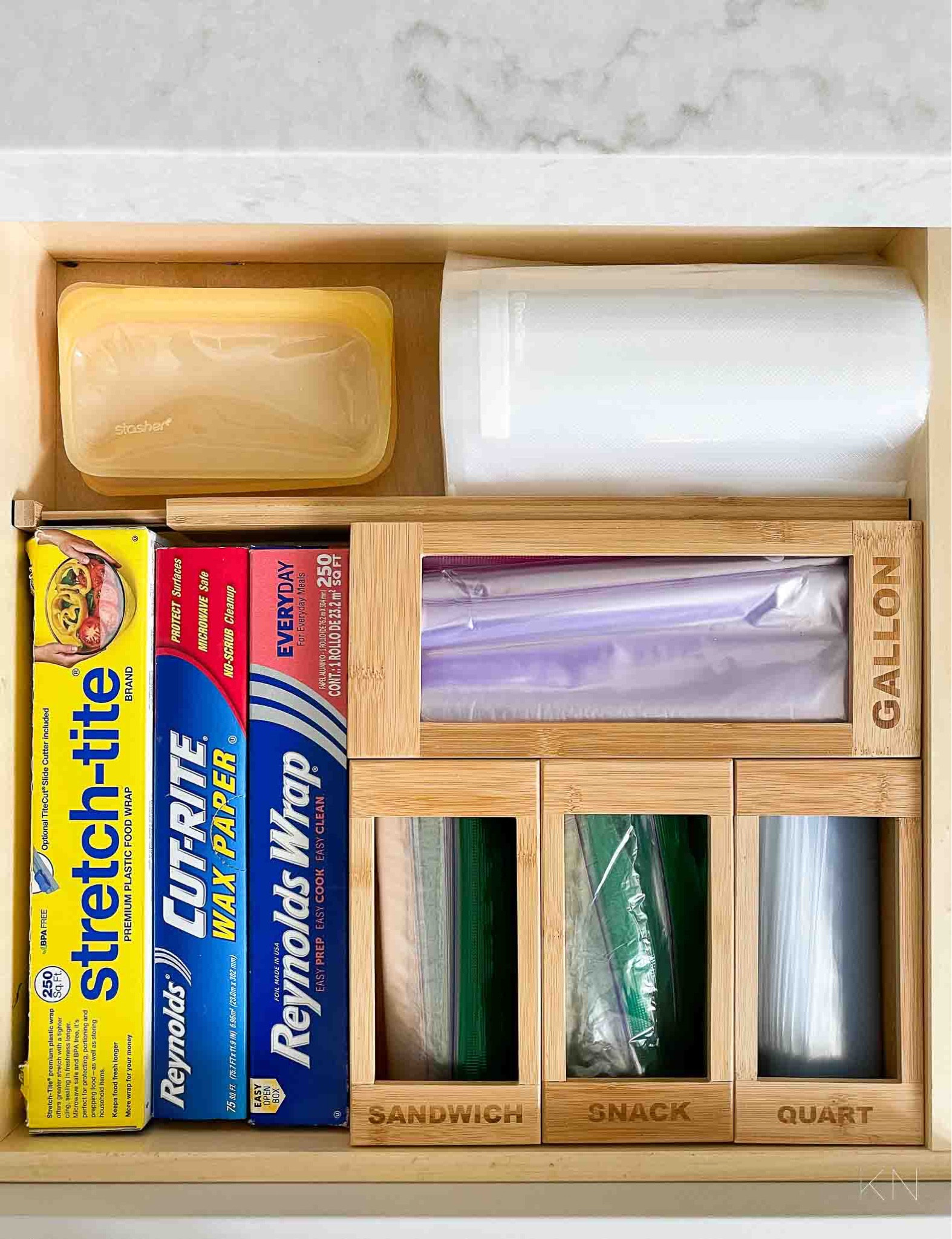 It’s easy to keep your kitchen drawers organized when you have the right storage system in place, like this bamboo plastic bag organization system. I also use bamboo drawer dividers to make a home for other items, like these reusable silicone snack bags. home storage home organization kitchen storage kitchen organization drawer storage drawer organization #LTKStyleTip

#LTKFindsUnder50 #LTKHome