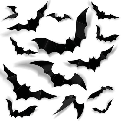 Halloween Decorations Party Supplies 3D Bat Stickers,Indoor Outdoor Decorations 81pcs