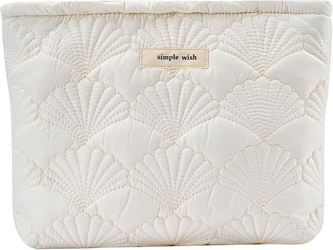 White Quilted Cotton Makeup Pouch,Coquette Quilted Toiletry Bag for Women and Girls, Floral Coque... | Amazon (US)