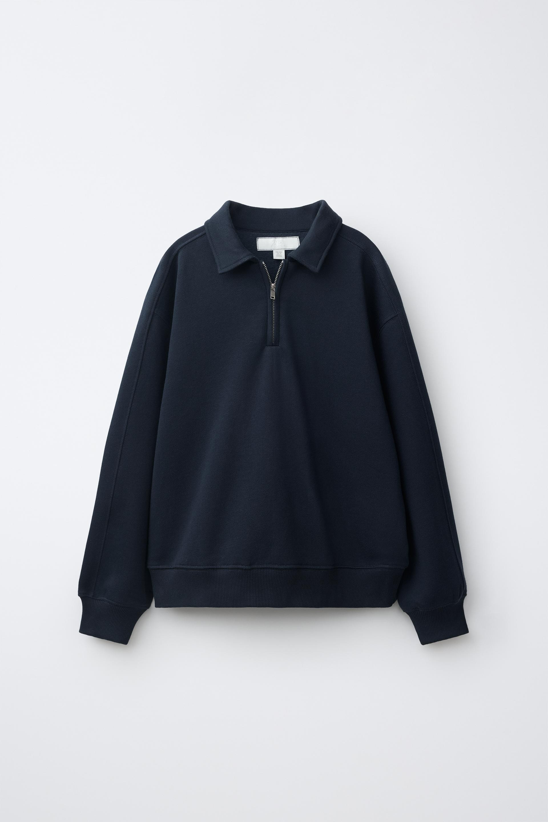Zara - Zip-Up Polo Collar Sweatshirt - Blue - 9-10 Years (55,1 Inches) - Kids | Zara US