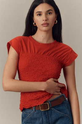 Maeve Smocked Muscle Top | Anthropologie (US)