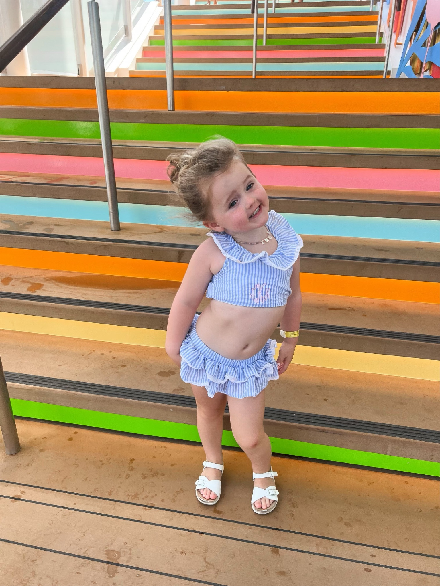 Monogrammed swimwear, ruffle swimsuit, vacation outfit, sandals 

#LTKkids #LTKfindsunder50 #LTKswim