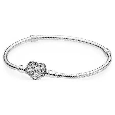 Silver Bracelet w/Heart Shaped-Clasp Pave Heart w/Clear CZ Bracelet 23 cm 590727CZ-23 | Walmart (US)