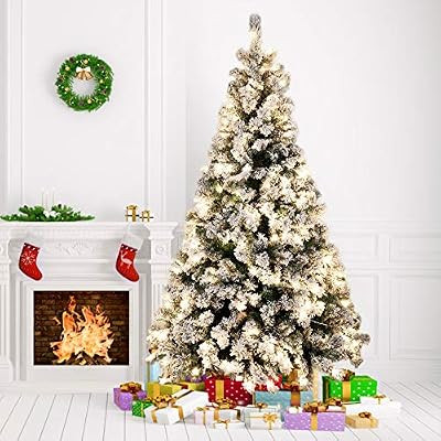 Amzdeal 6Ft Artificial Christmas Tree Snow Flocked -928 Hinged Branches Pre-lit Christmas Tree wi... | Amazon (US)