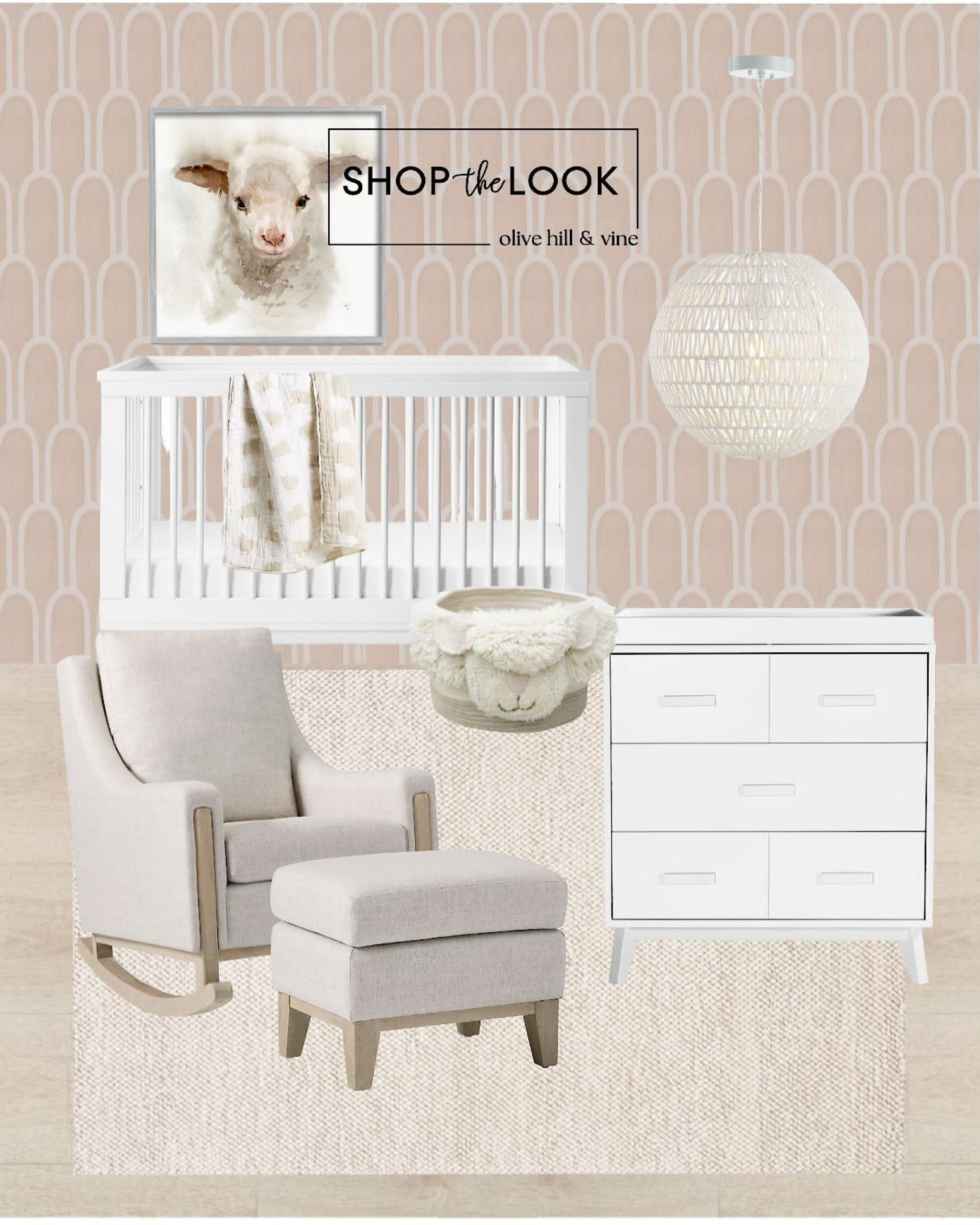 Crafted a serene lamb-themed nursery in neutral hues. Imagine soft beige tones, a wool rug underfoot, and a gentle glow from a single light pendant. A heartwarming baby lamb portrait graces the walls. The rocker, with simple wood detailing, exudes charm. An organic cotton baby quilt and convertible furniture set add elegance to this sweet haven.

#LTKbaby #LTKhome #LTKbump