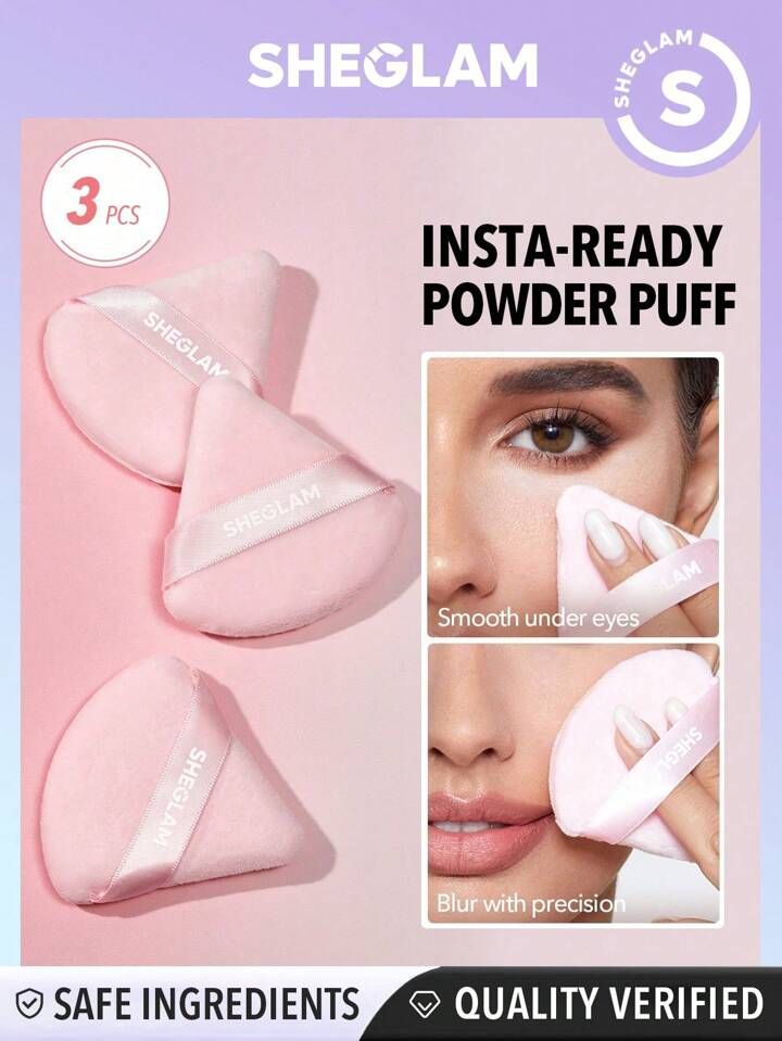 SHEGLAM Powder Puff 1 Pcs Triangle Shaped Makeup Puff Soft Powder Puff Fan Puff Pink Beauty Makeu... | SHEIN