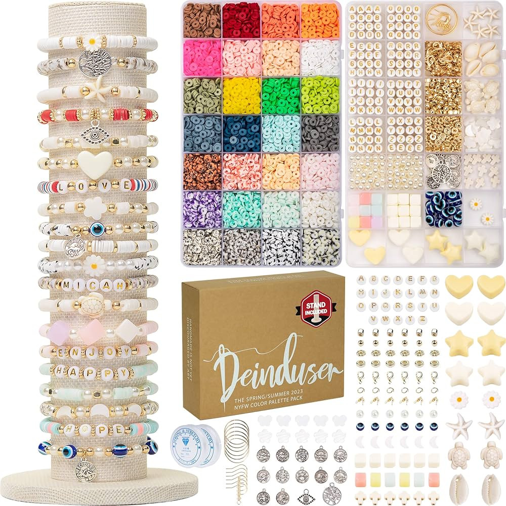 Deinduser Bracelet Making Kit with Stand, 7800pcs Clay Bead Set for Adults, 2Boxes Clay Beads Kit... | Amazon (US)