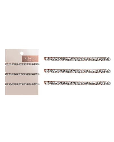 Kitsch Rhinestone Bobby Pins for Hair - Decorative Hair Pins | Rhinestone Hair Accessories for Women | Wedding Hair Clips - Set of 3, Rose Gold | Amazon (US)