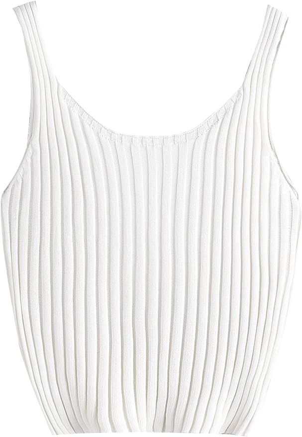 SweatyRocks Women's Ribbed Knit Crop Tank Top Spaghetti Strap Camisole Vest Tops White S at Amazo... | Amazon (US)