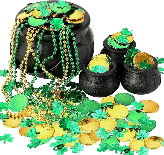 BOARDFEB 340 Pcs St Patricks Day Pot of Gold, 1 Large, 3 Mini Black Leprechaun Cauldron 200 Plast... | Amazon (US)