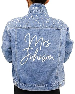 Personalized Bride Jean Jacket For Wedding, Customized Pearl Denim Jacket, Bridal Jacket, Bride t... | Amazon (US)