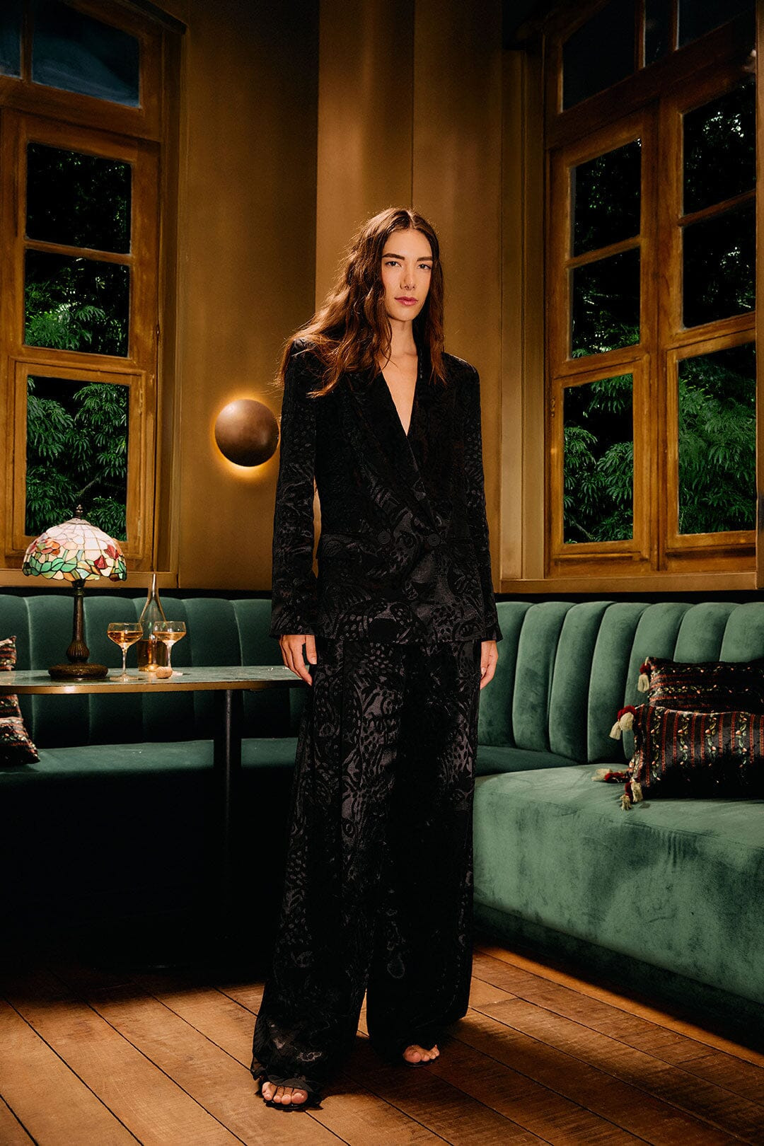 Black Leopard Wide-Leg Jacquard Pants | FARM Rio | FarmRio (US)