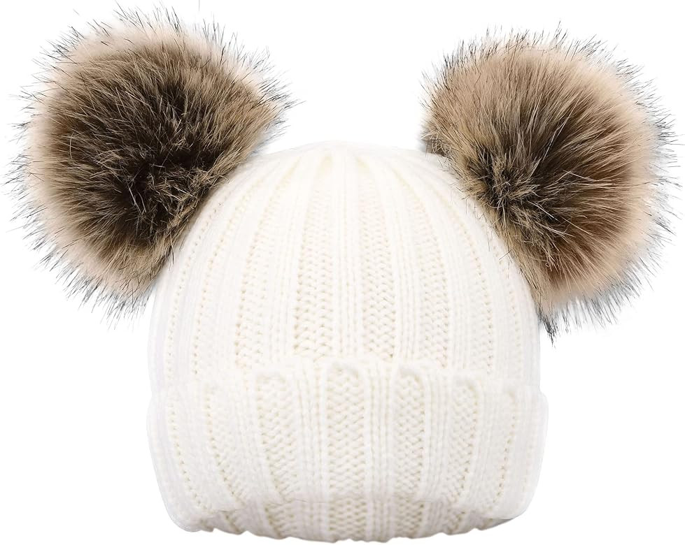 Simplicity Warm Kids Boys Girls Winter Hat with Pompom Ears Elastic Knitted Toddler Beanie Hats for  | Amazon (US)