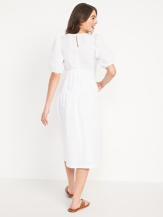 Tiered Puff-Sleeve All-Day Midi Swing Dress for Women | Old Navy (US)