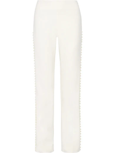 Jonathan Simkhai - Faux Pearl-embellished Cutout Stretch-crepe Wide-leg Pants - White | NET-A-PORTER (US)