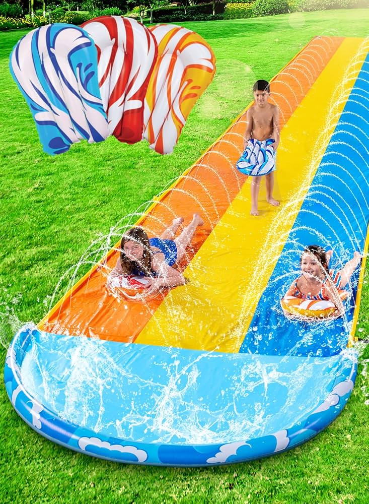 Sloosh 22.5ft x 82in Waves Triple Lawn Water Slide,Heavy Duty Lawn Water s with 3 Body Boards and... | Amazon (US)