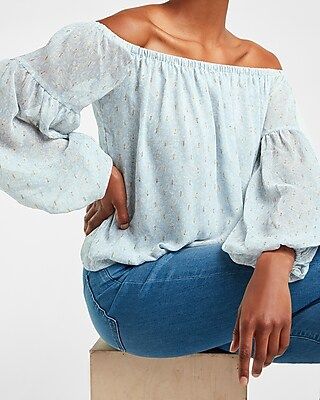 Metallic Clip Dot Off The Shoulder Top | Express